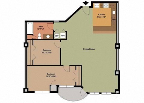a floor plan of a house with a bedroom and a living room at Carisbrooke at Manchester Apartments, Manchester, 03102